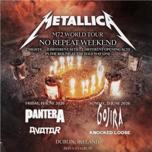 Bus to Metallica performing at the Aviva Dublin on 19th & 21st June 2026